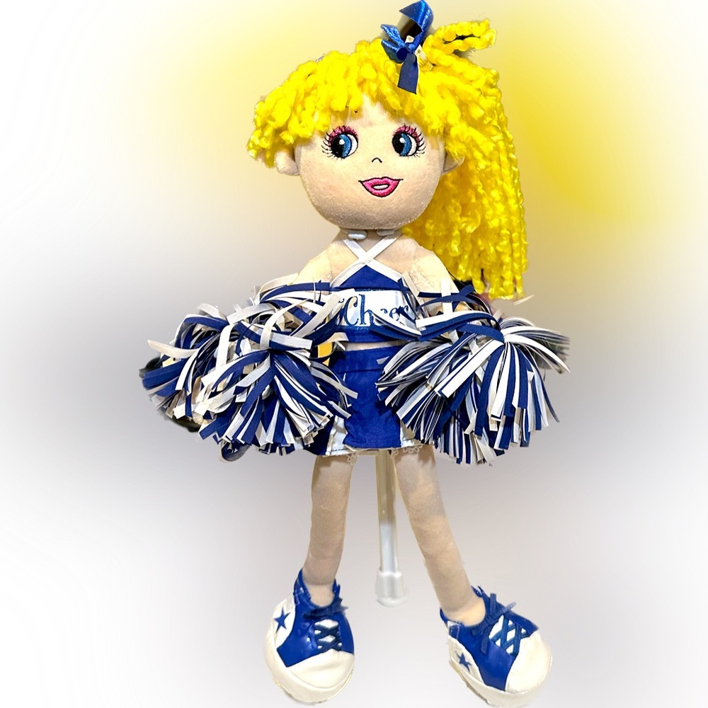 VTG FRIENDS 2b BLONDE SOFT DOLL POM POMS MEGAPHONE BUILD A BEAR BLUE